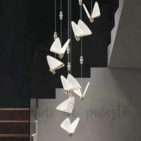 Candelabru LED 108W Butterfly 9 Argintiu, LED inclus, 9 surse de iluminare, Lumina: Cald, Natural, R